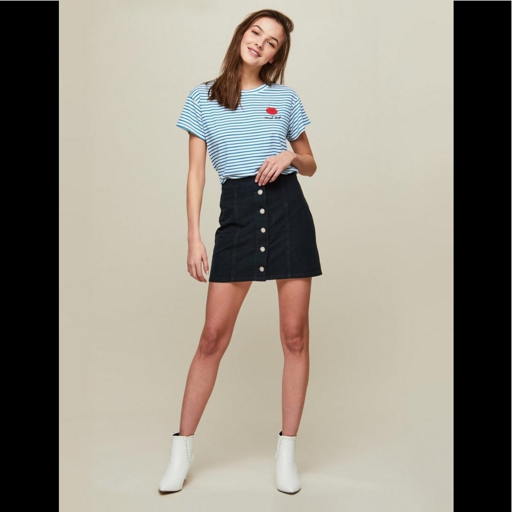 Miss Selfridge striped lip print top